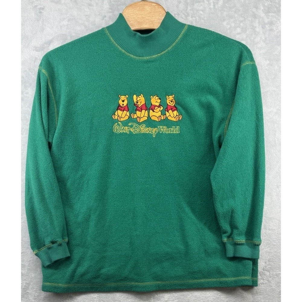 VTG Walt Disney World Green Winnie the Pooh Fleece Sweater Sweatshirt Size XL